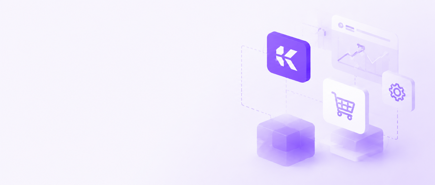 Kafanxi logo with shopping cart and gear icon on a light purple background